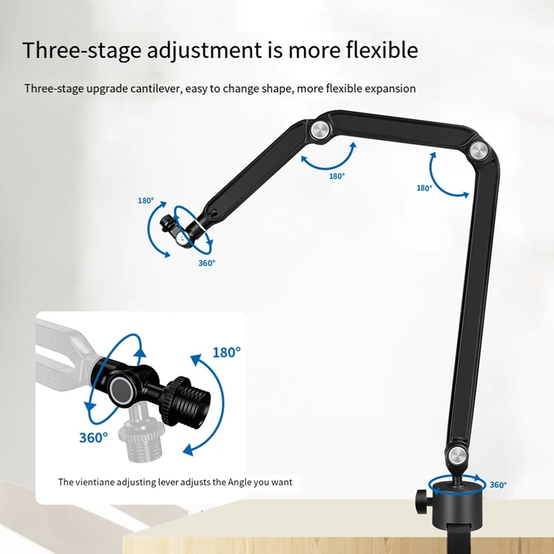 USB Condenser Microphone Boom Arm Stand Suspension Boom Scissor Arm Mount Black 1Set