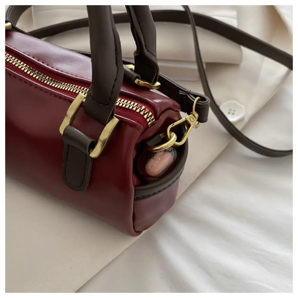 Vintage French Style Bowling Bag Large Capacity Elegant Women Handbags PU Leather Casual Boston Shoulder Bag Daily