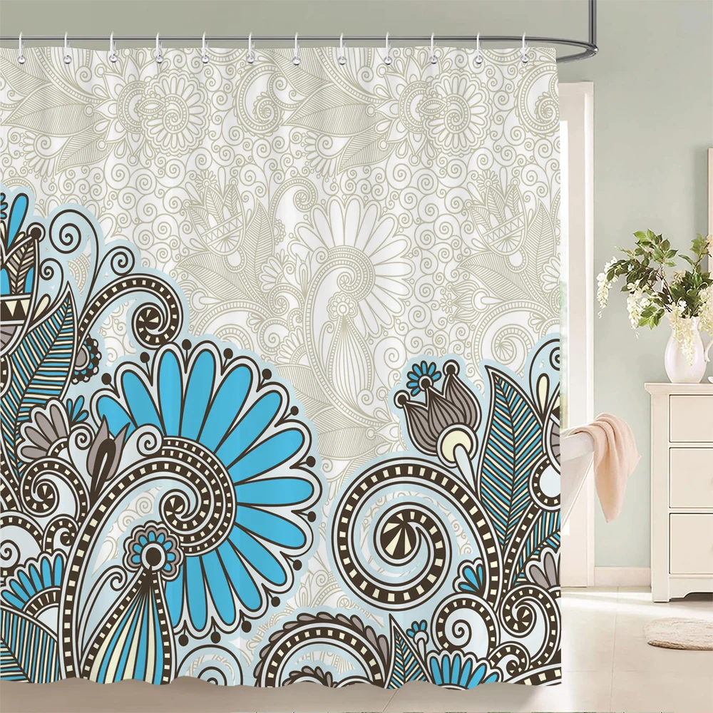 

Indian Bohemia Printed Shower Curtains Frabic Waterproof Polyester Decor Bohemian style Bath Curtain With Hooks 240x180cm