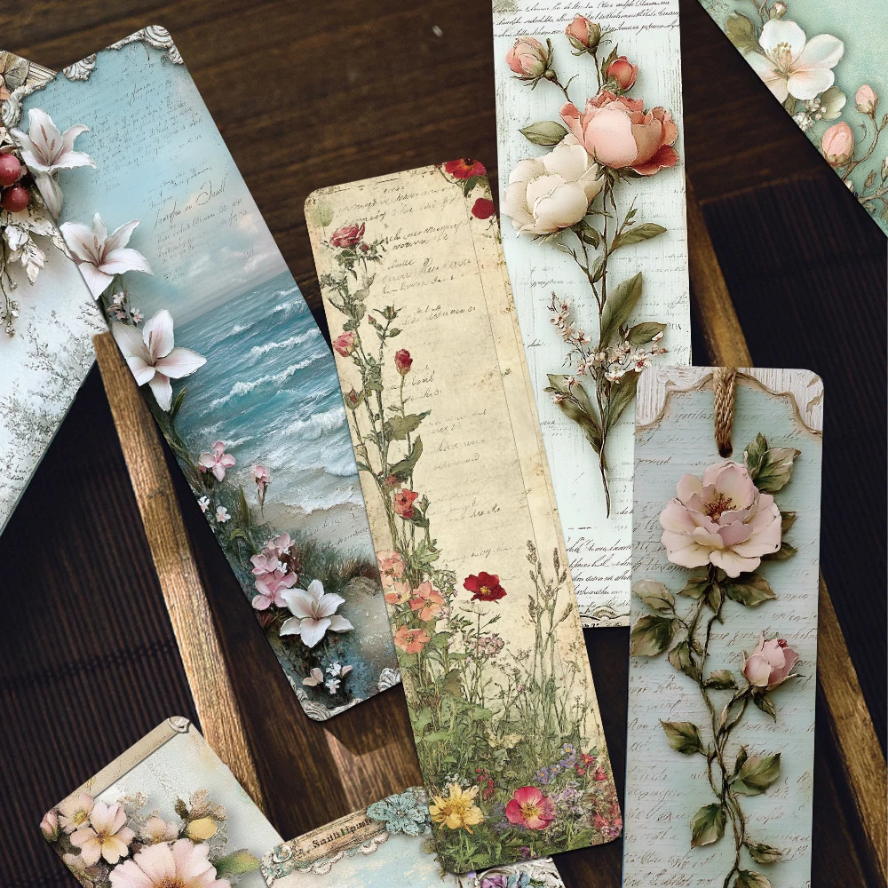 30pcs Stereoscopic Vintage Landscape Wallflower Bookmarks Students Message Index Paper Cards Handbook DIY Decorative Materials