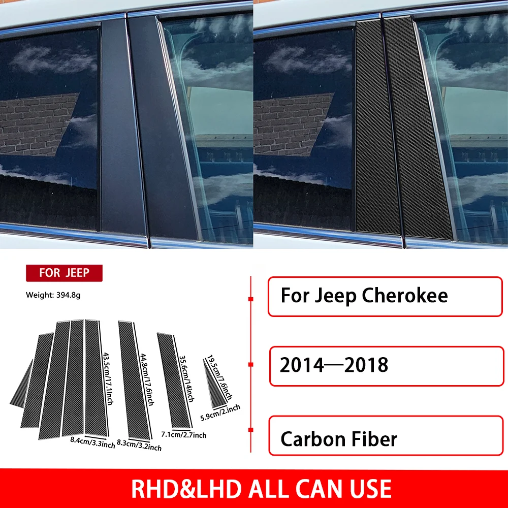 For Jeep Cherokee 2014—2018 Car Accessories Real Carbon Fiber Auto Door B-pillar Posts Panel Cover Trim Sticker Decoration