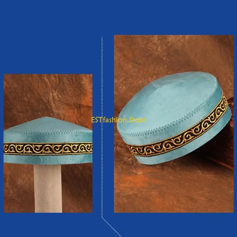 

Y5GC Исламская шляпа куфи Стильная круглая кипа синего цвета отлично подходит для повседневного использования