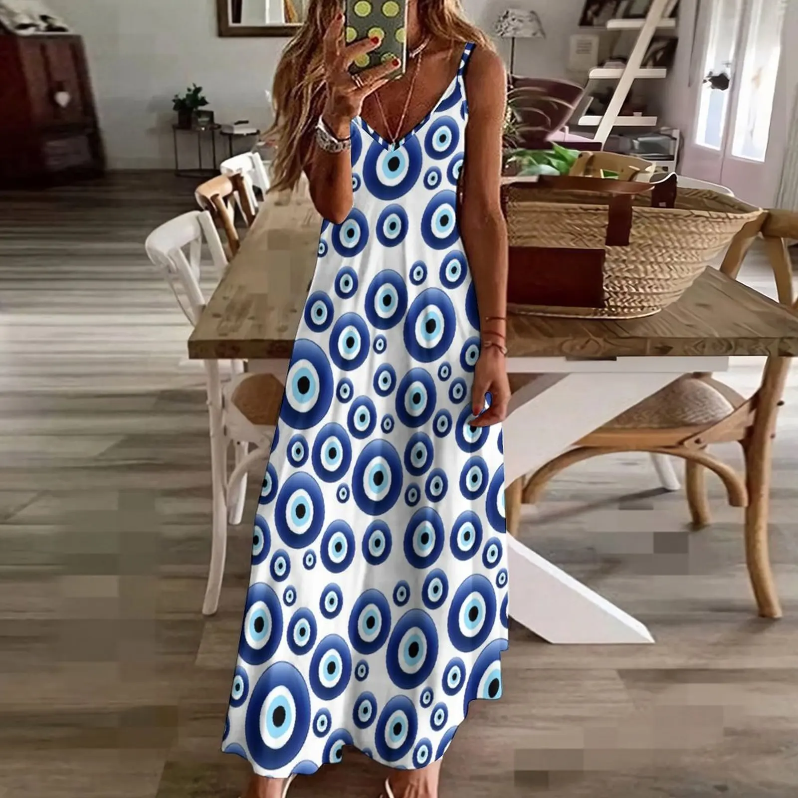 Mediterranean Evil Eye Protection Sleeveless Dress Bridesmaid dress woman chic and elegant woman dress