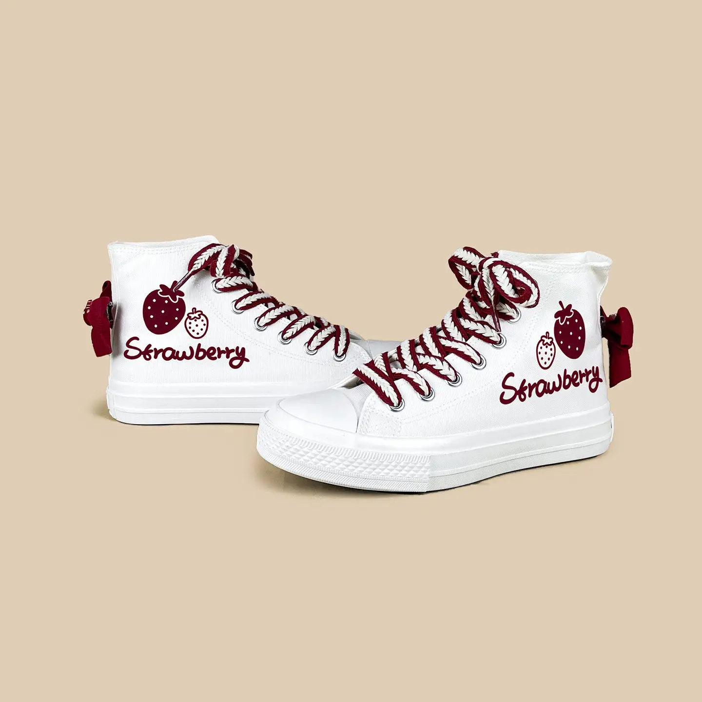 

Original Cute Strawberry Bow High-Top Canvas Sneakers Women's Sweet Lolita Style Platform Shoes