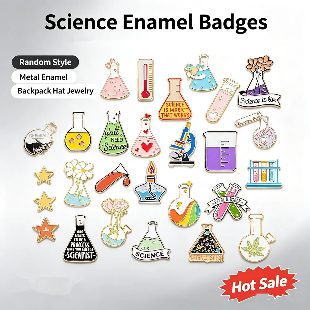 10-50PCS Believe in Science Random Enamel Badges Chemical Beaker Microscope Test Tube Brooch Metal Pins For Backpack Hat Jewelry