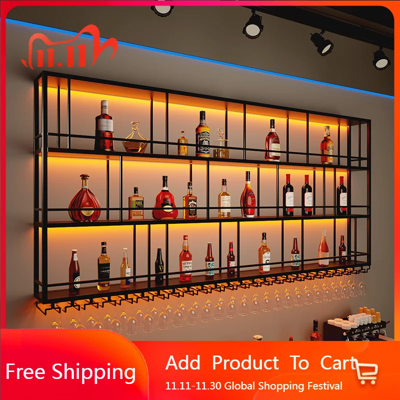 Standing Storage Wine Cabinet Display Aesthetic Design Wine Cabinet Simple Minimalist Rustic Lighted Metal Estante Furniture