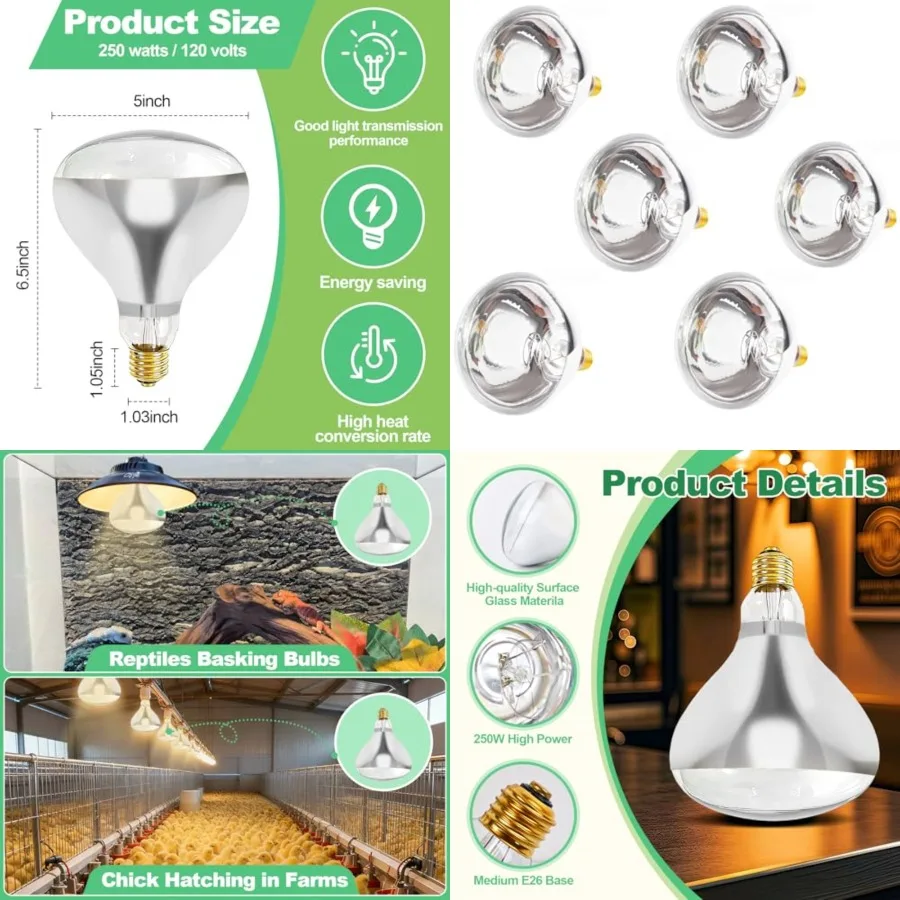 

Pack Heat Lamp Bulb Replacements for Food Heat Lamp, 250W Heat Lamp Light Bulbs Infrared Heat Bulb, 120v Heating Lightbulbs wit