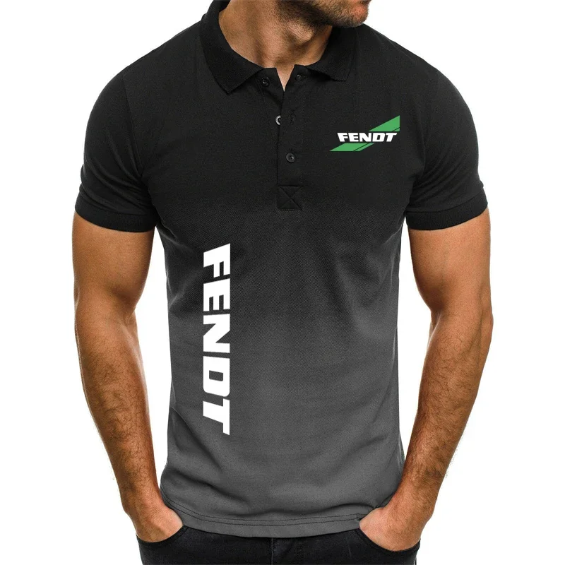 2024 Nieuwe Gradiënt Poloshirt Voor Heren Fendt Print Hiphop Street Heren Korte Mouw Topmerk Zomer Heren T-Shirt Golfshirt