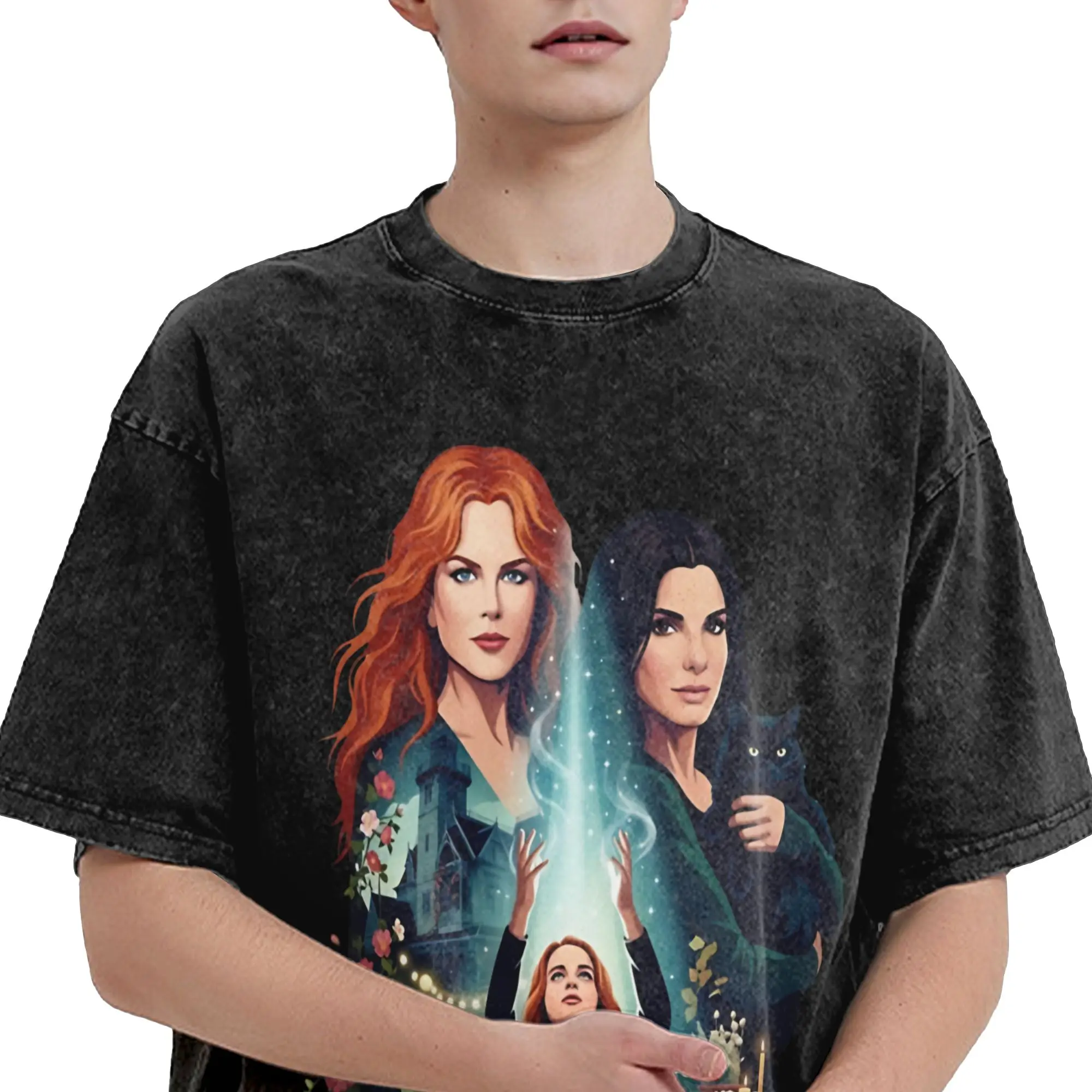 Harajuku Washed Shirt Practical Magic 2 Witch Sisters Midnight Margaritas Witchcraft Outfit Fashion T-Shirts Streetwear