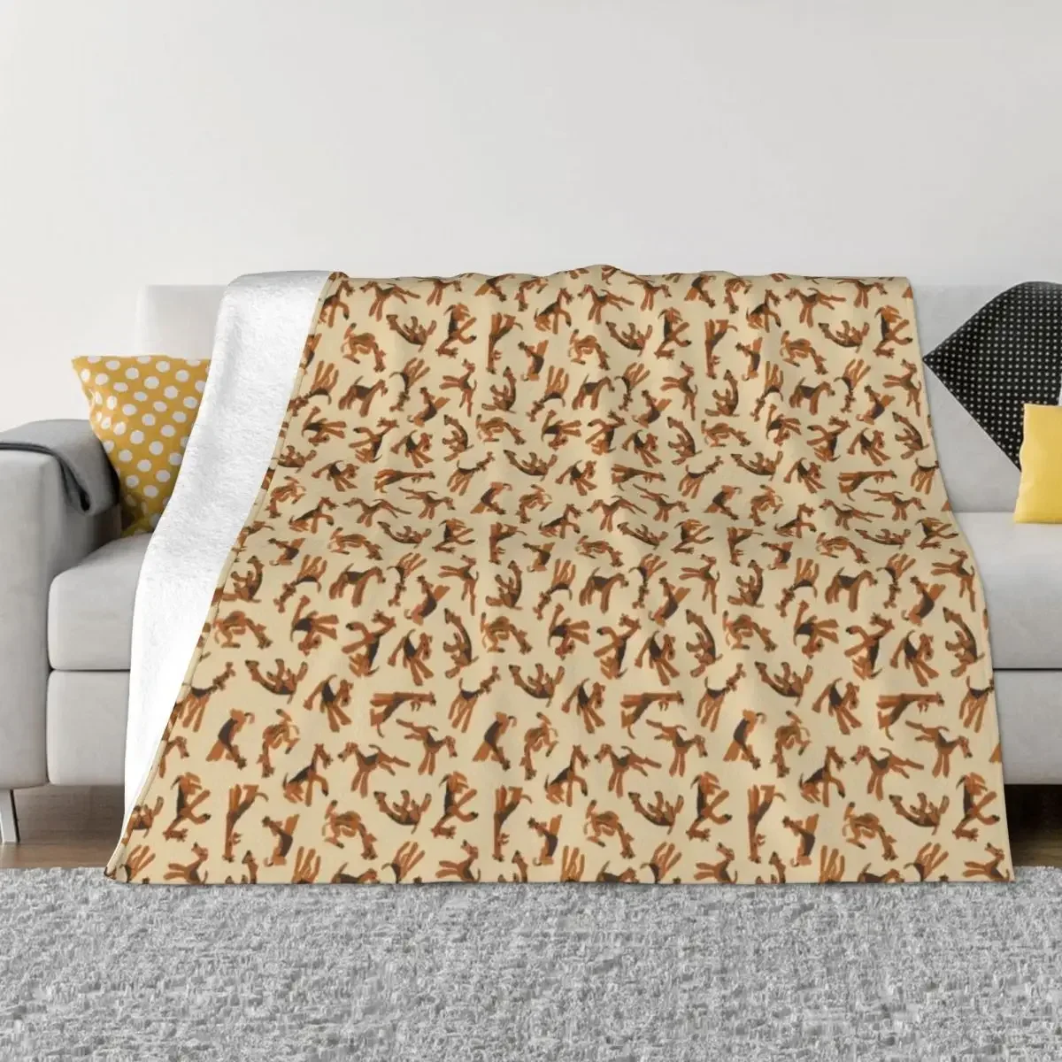 A Romp of Airedales on Tan Throw Blanket Weighted christmas gifts Thermals For Travel For Decorative Sofa Blankets