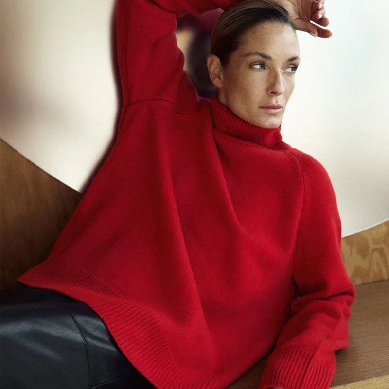 เสื้อสเวตเตอร์คอสูงสำหรับผู้หญิง Talenza รุ่นใหม่ สำหรับฤดูใบไม้ร่วงและฤดูหนาว แบบเรียบง่าย สวมใส่สบาย อุ่นสบาย แฟชั่นสำหรับสาวออฟฟิศ เสื้อถักแบบพื้นฐานสำหรับผู้หญิง
