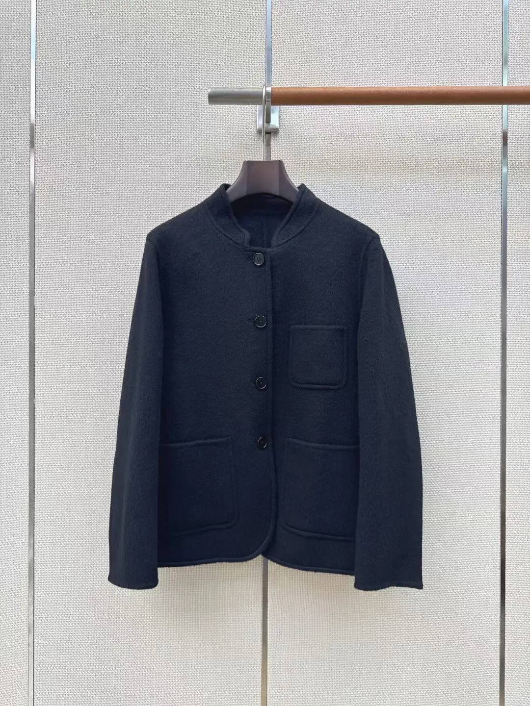 Stand Collar Double Faced Wool Coat, Handmade, Elegant Gentle Style, Structured Fabric, Fall Winter Must-have