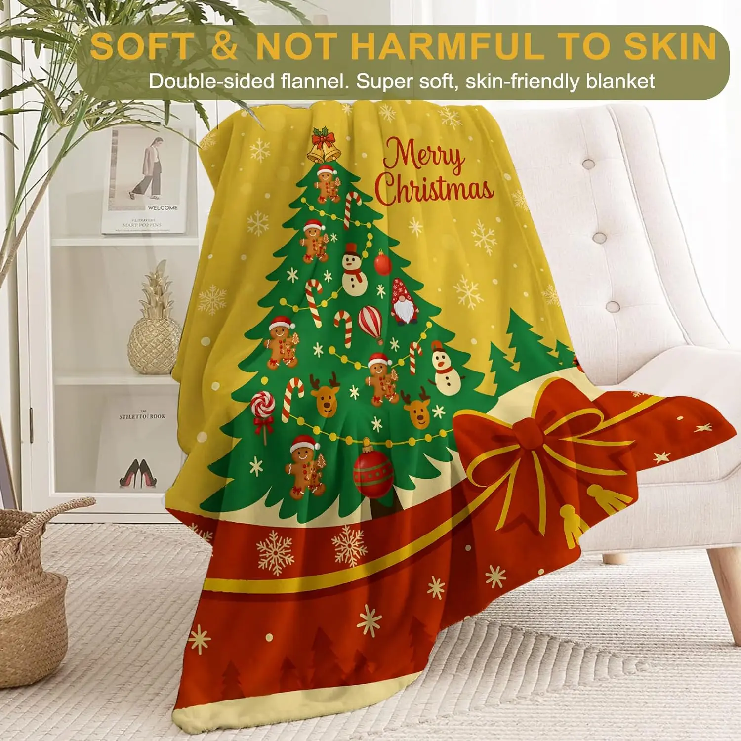 Christmas Decorative Blanket,Cute Blue Axolotl with Santa Hat Print Throw Decoration, Soft Flannel Winter Blankets for Couch Bed