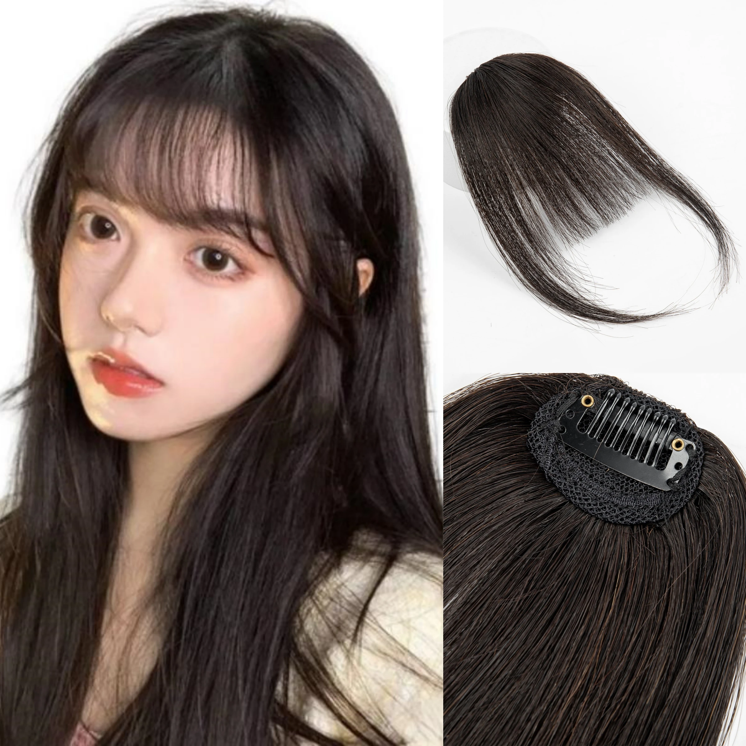 

Человеческие волосы с челкой на заколке для наращивания волос Коричневые натуральные волосы Тонкая челка Шиньоны с бахромой для женщин в воздушной челке