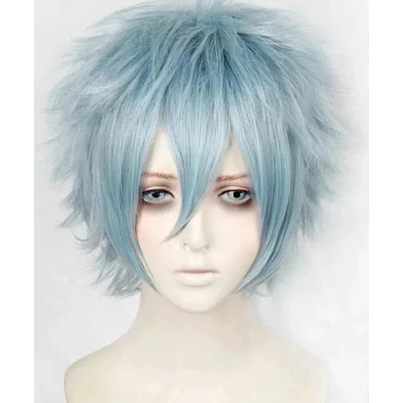 

♥ New 2025 HN8 Anime Hiro Akademia Shigaraki Tomura Wigs Short Gray Blue Mixed Curly Cosplay Wig Cap)4Dc ★ Bear House