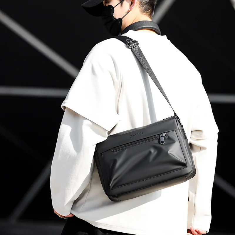 B 2026 New Fashion Casual Men's Shoulder Bag High-end Crossbody Bag TPU Water-repellent Faux Leather Surface Flap Messenger Bag