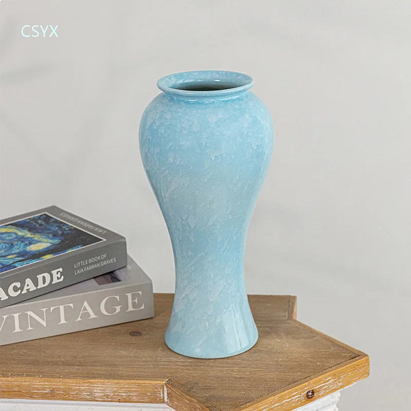 Handmade Jingdezhen Ceramic Vase Ice Blue Meiping Flower Arrangement Minimalist Home Decor  Nordic Ceramic Vase