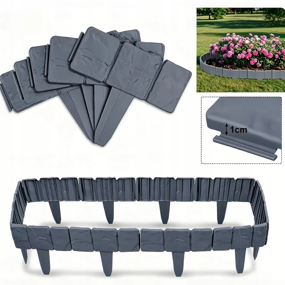 40 sztuk paneli ogrodzeniowych z efektem kamienia PVC 25×23 cm szare do wykańczania ogrodów i trawników