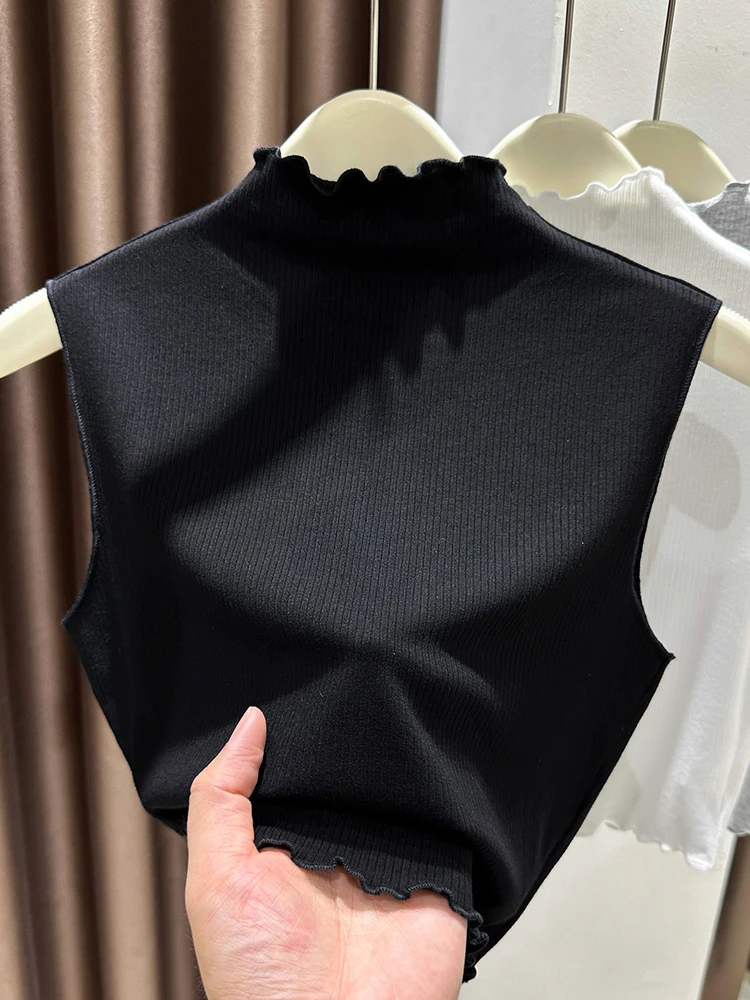 

Женский высококачественный вязаный жилет-топ с имитацией воротника-стойки, осенне-зимний, модный, для офиса, приталенный, базовый, как нижний слой одежды
