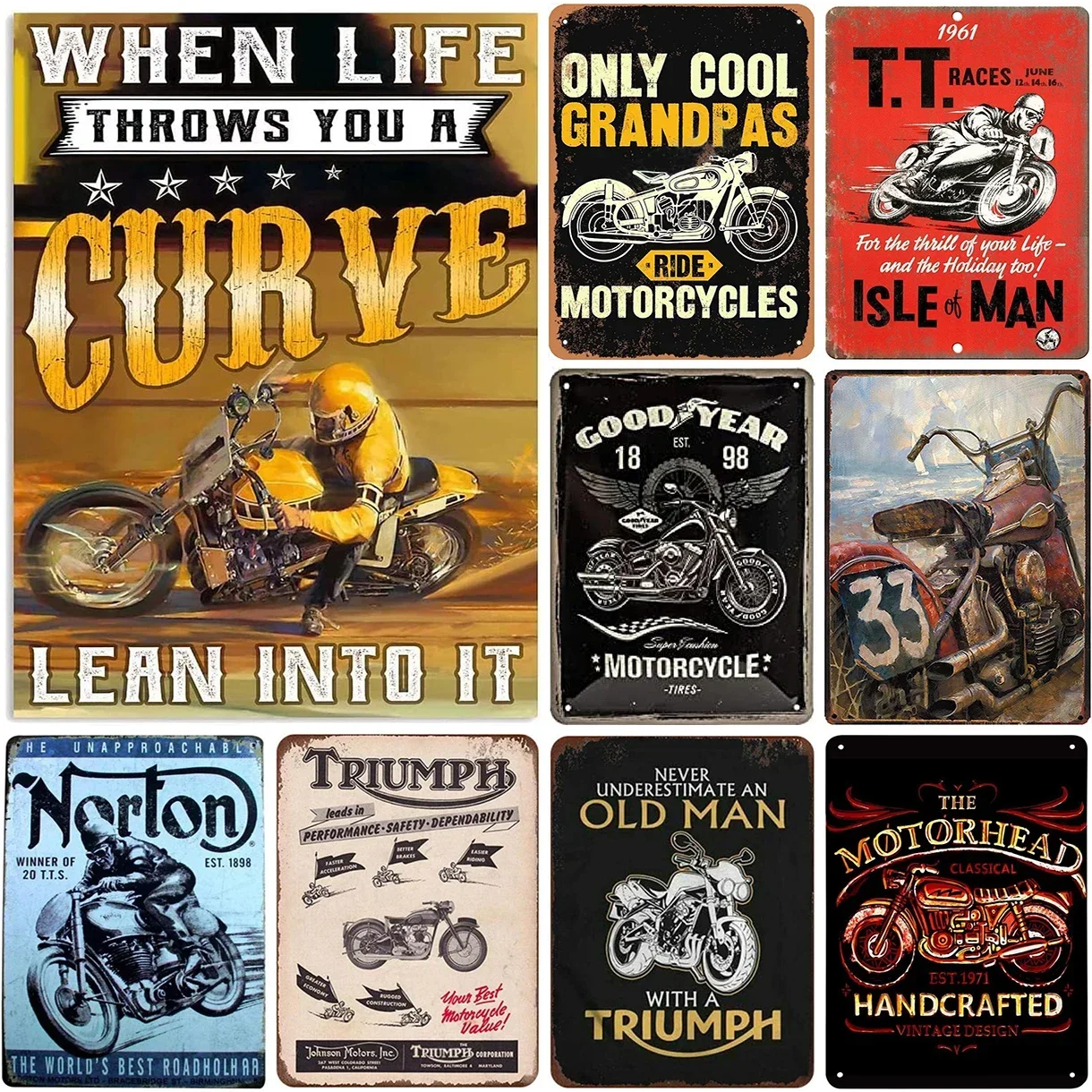 Vintage Triumph Norton Motorcycle Metal Tin Sign  Retro Iron Wall Poster for Bar Cafe Garage Home Decor  Metal Plaque Sheet