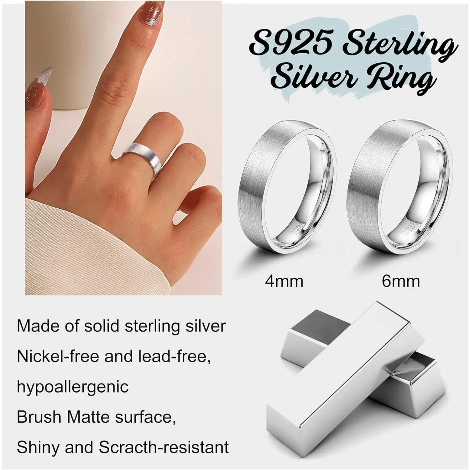 Fansilver Wedding Bands 925 Sterling Silver Ring for Men Silver Dome Brushed Matte Wedding Engagement Band Basic Rings Size 5-11