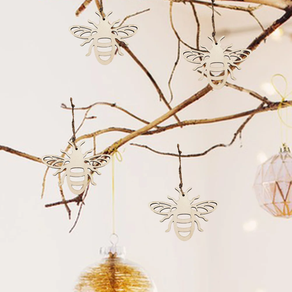 

20Pcs Wood Slice Pendant Bee Shape Hollow-Out Wooden Craft Decor Home Office Natural Wood Slice Embellishments