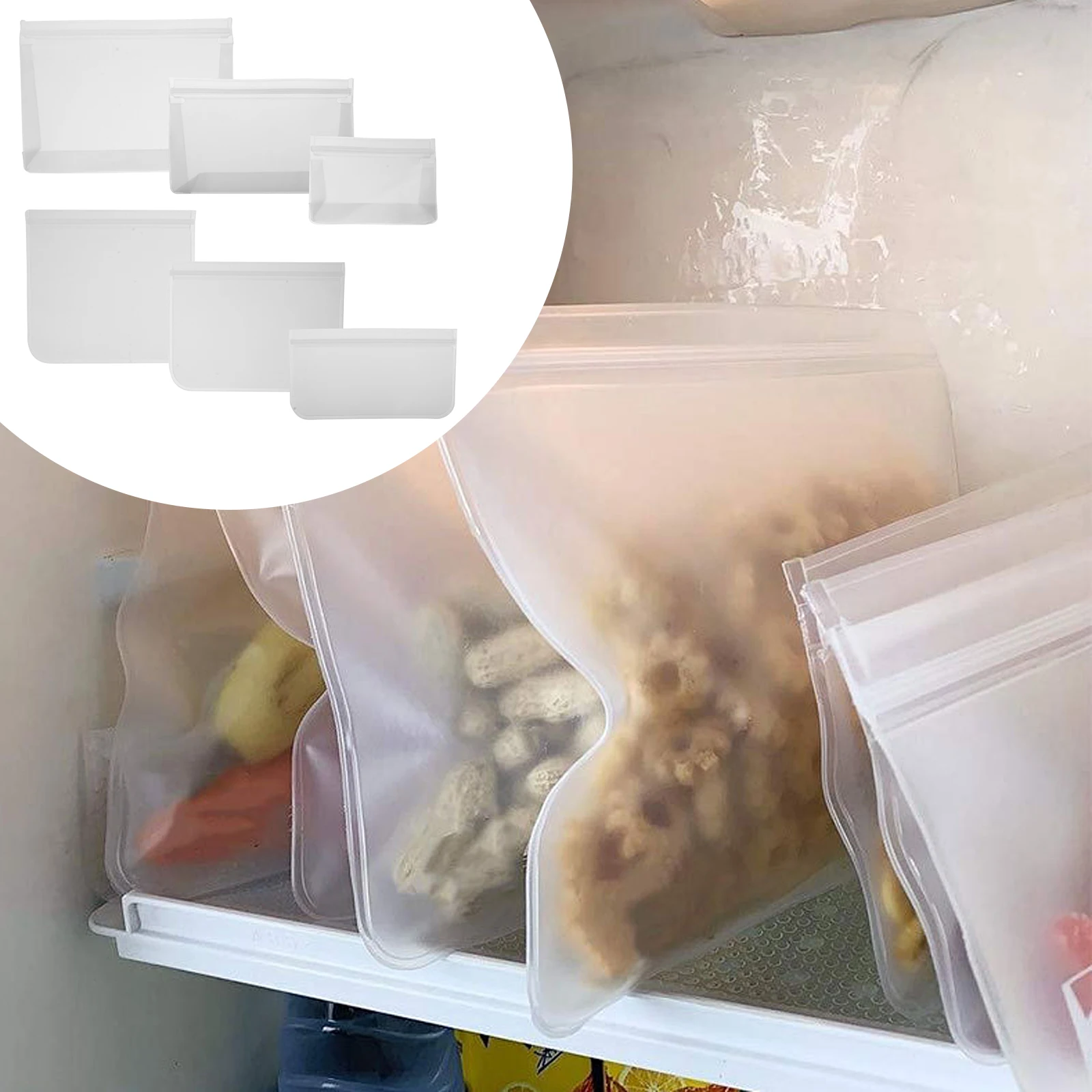 

6Pcs Airtight Sealing Storage Bags Peva Food Grade Fresh Keeping Pouch Large Capacity Leakproof Kitchen Snack Preservation