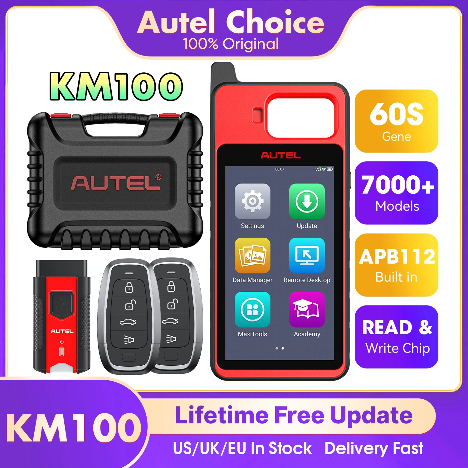 Autel-Générateur de clé intelligent universel KM100 KM100X, programmeur de clé à distance, outil d'immobilisation, mise à jour gratuite à vie, PK IM508, IM608, Livraison rapide depuis l'entrepôt