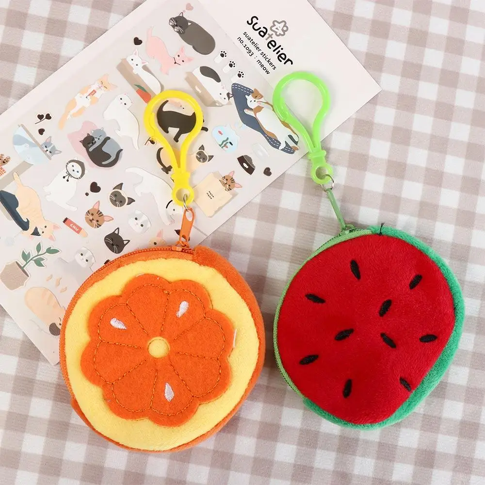 Keyring 3.15in Fruit Coin Bag Watermelon With Hook Plush Wallet Pouch Orange Small 8CM Coin Pouch Adult