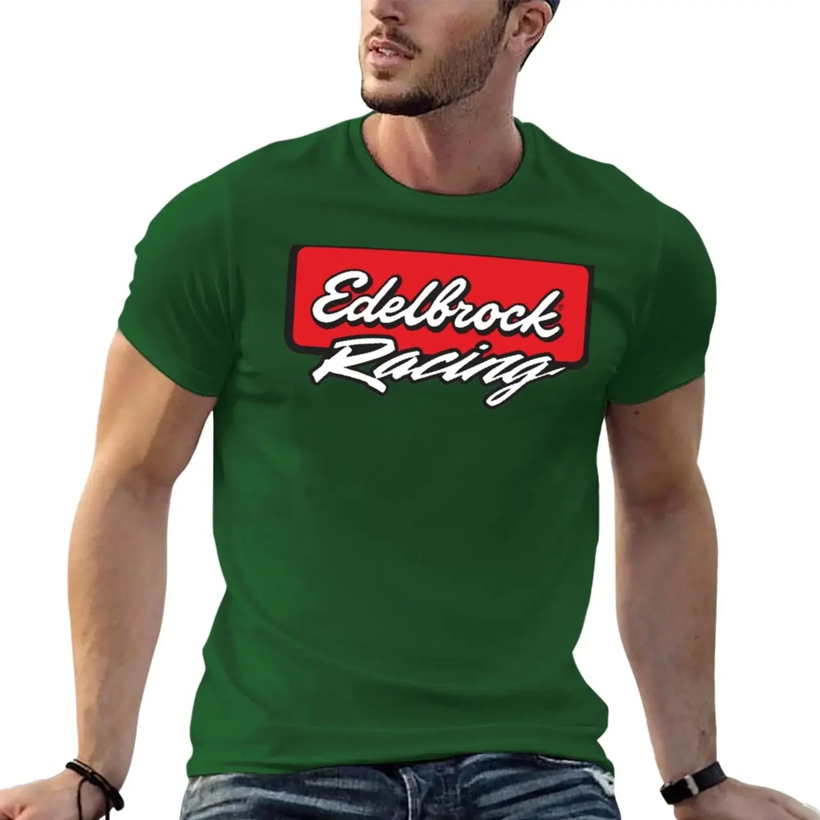 Edelbrock-T-shirt de course à col rond pour hommes, t-shirts noirs unis, col rond, manches courtes, vêtements esthétiques, offre