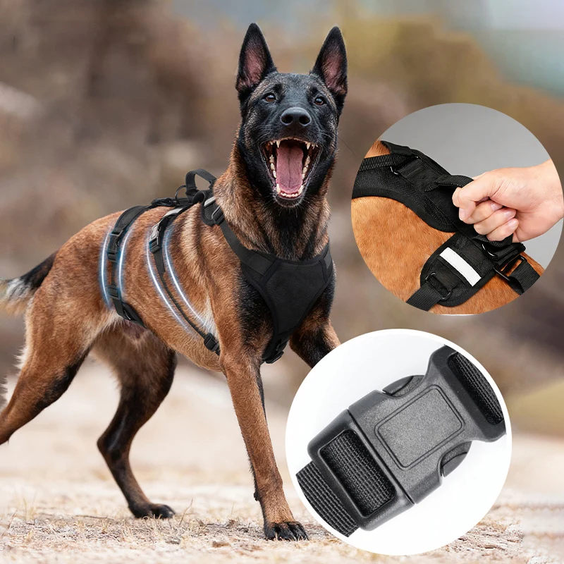 3-Section Detachable Heavy Duty Dog Harness Escape Proof No Pull Adjustable Reflective Durable Pet Harness for Medium Large Dog