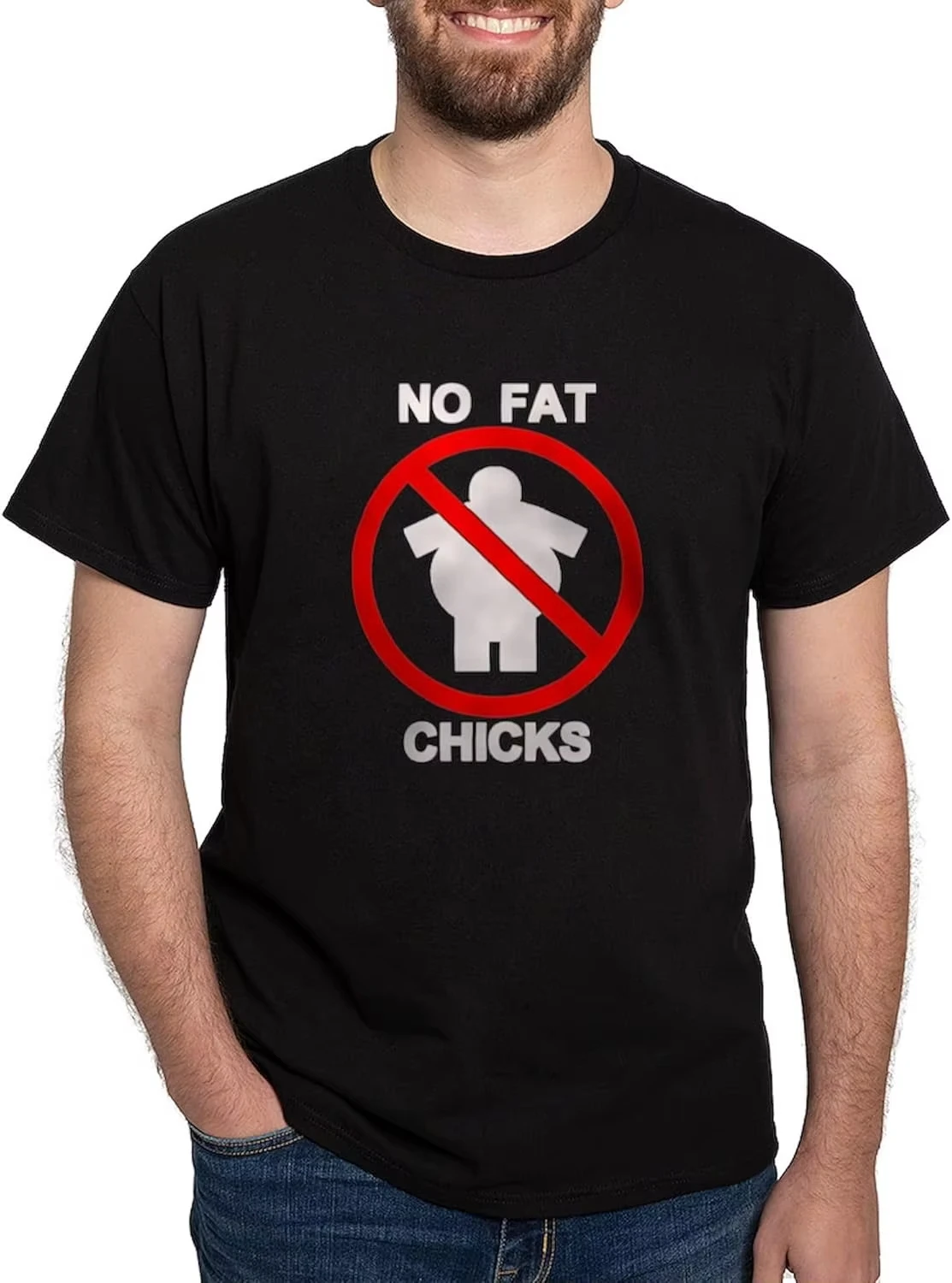 CafePress No Fat Chicks Dark T Shirt Men's 100% Cotton, Classic Graphic Dark T-Shirt