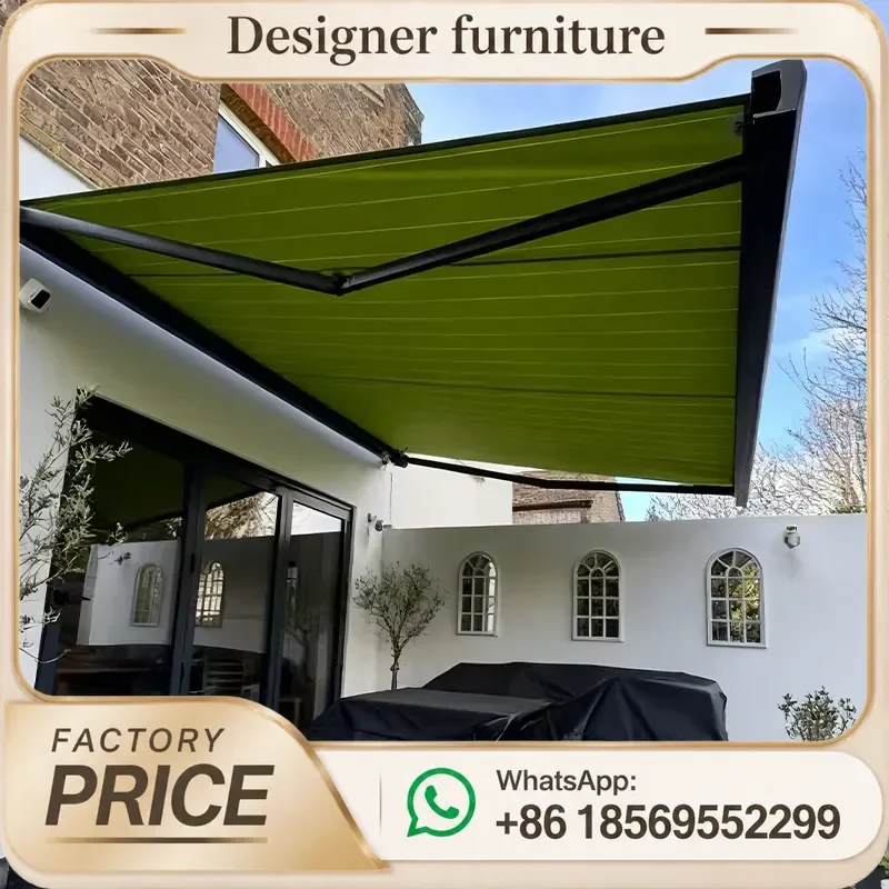 Motorized Retractable Folding Arm Awning Aluminum Alloy Full Cassette Remote Control Waterproof UV Protection For Balcony
