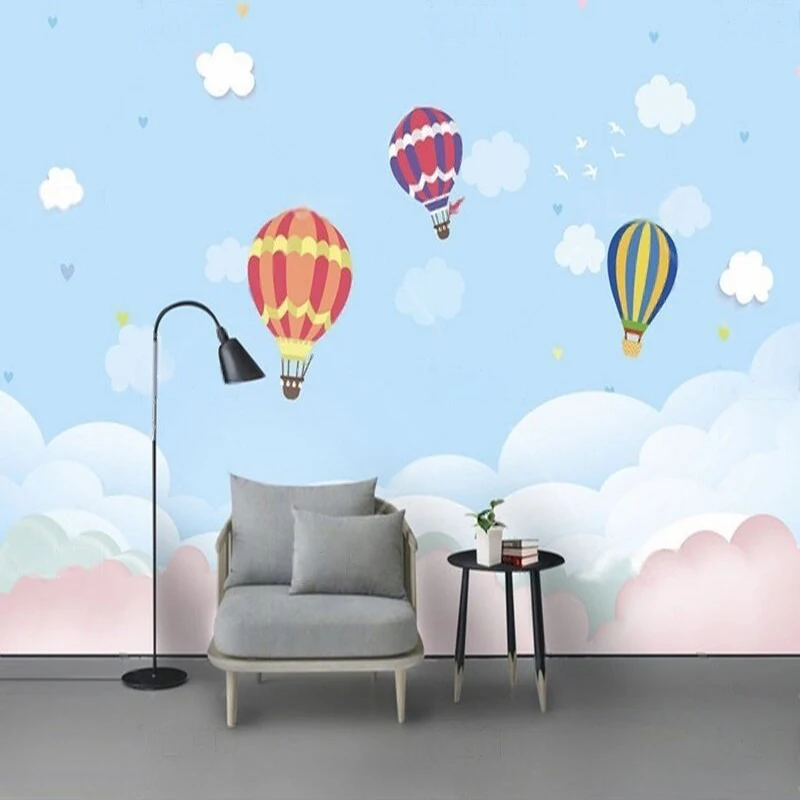 

New modern Nordic ins hand-drawn cartoon hot air balloons clouds living room TV bedroom home decoration background wall