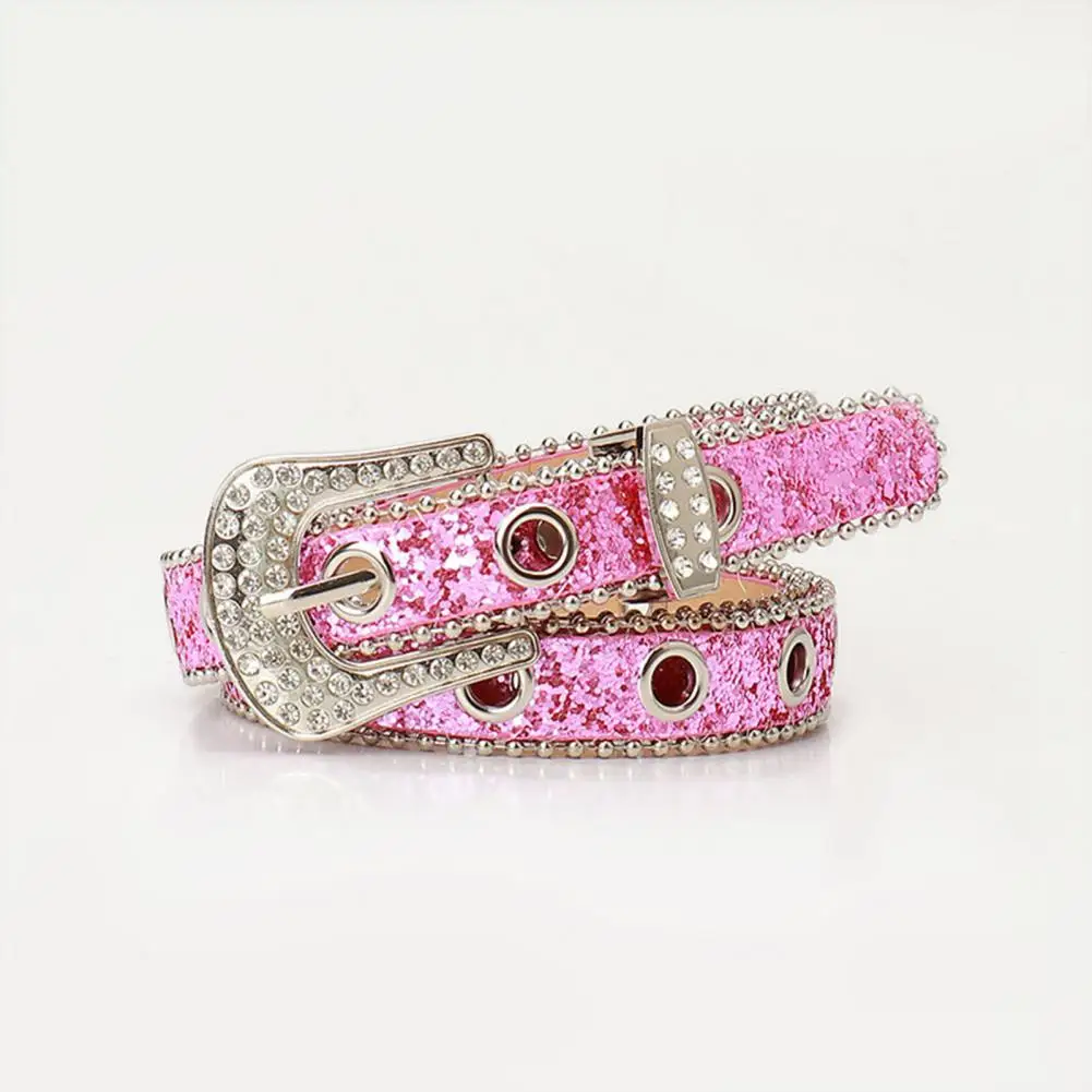 Shiny Rhinestones Belt Women Solid Color Belt Sparkling Rhinestone Women's Belt with Adjustable Length Street Style Imitation