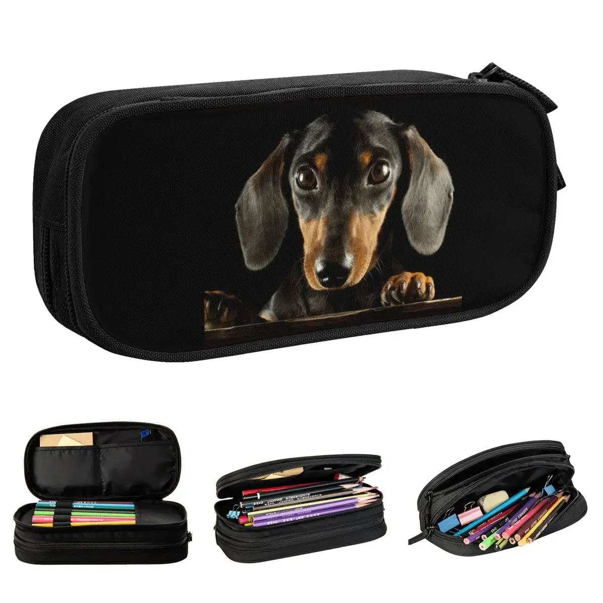 Dachshund Dog Photo Portrait Pencil Cases Pets Animal Pencilcases Pen Box Big Capacity Bag School Supplies Gifts Stationery