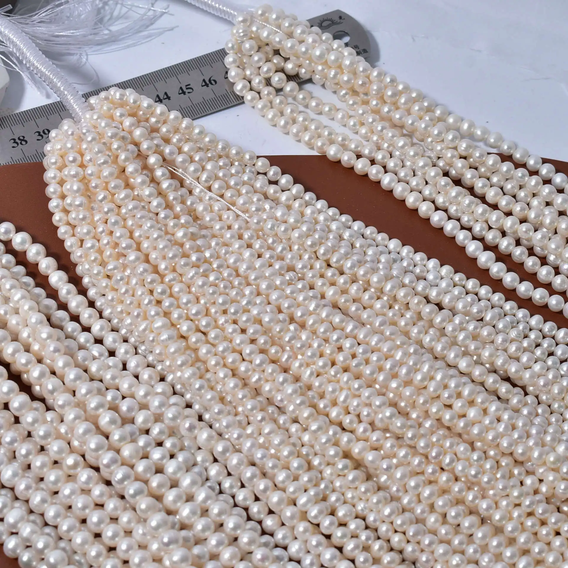 5/6/7/8mm White Luster Threaded Natural Freshwater Pearl Loose Beads Handmade DIY Necklace Accessories Materials Wholesale