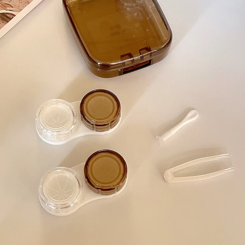 2 Pairs Contact Lens Case Eye Contact Lens Box Women Travel Contact Lenses Case Soak Container Lenses Box for Beauty Pupil