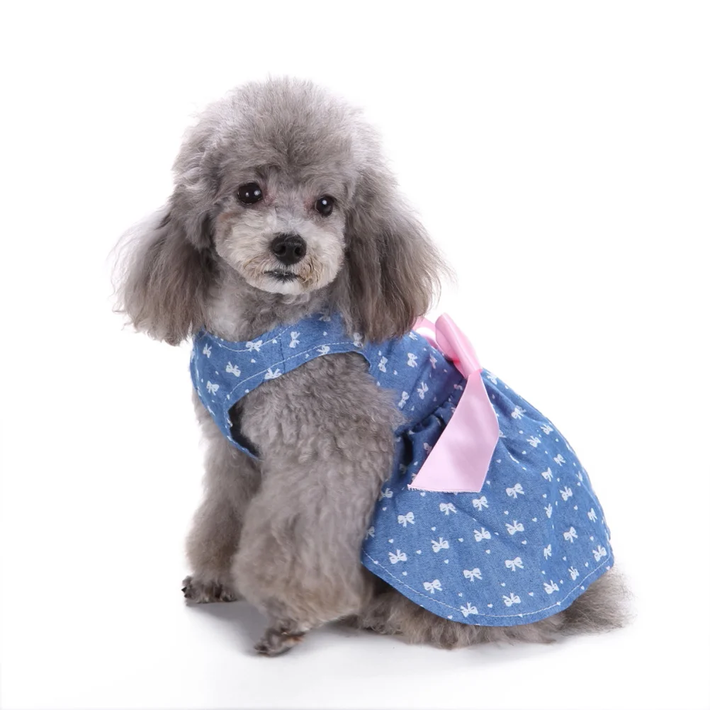 

Dog Dress Skirt Summer Bowknot Design Comfortable Pet Clothes For Small Dogs Outdoor Party Photo Shoot Polyester Vest M
