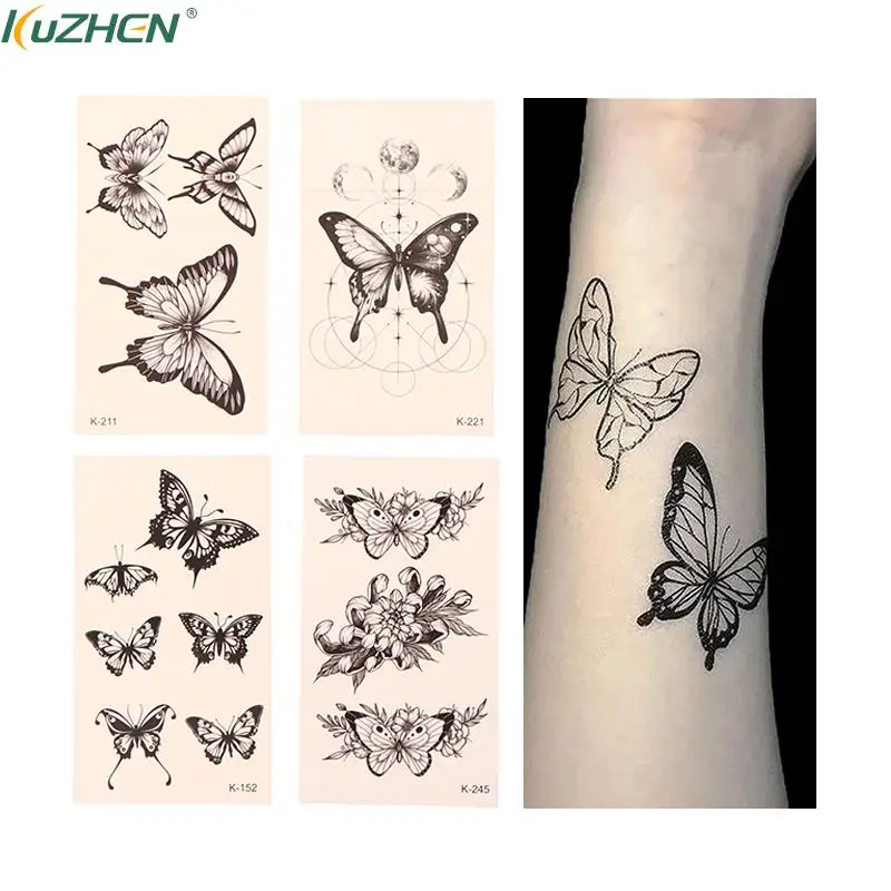 Pegatinas de tatuaje temporal a prueba de agua mariposa Rosa Kawaii transferencia Flash tatuaje mujeres cuello mano cuerpo arte tatuajes falsos