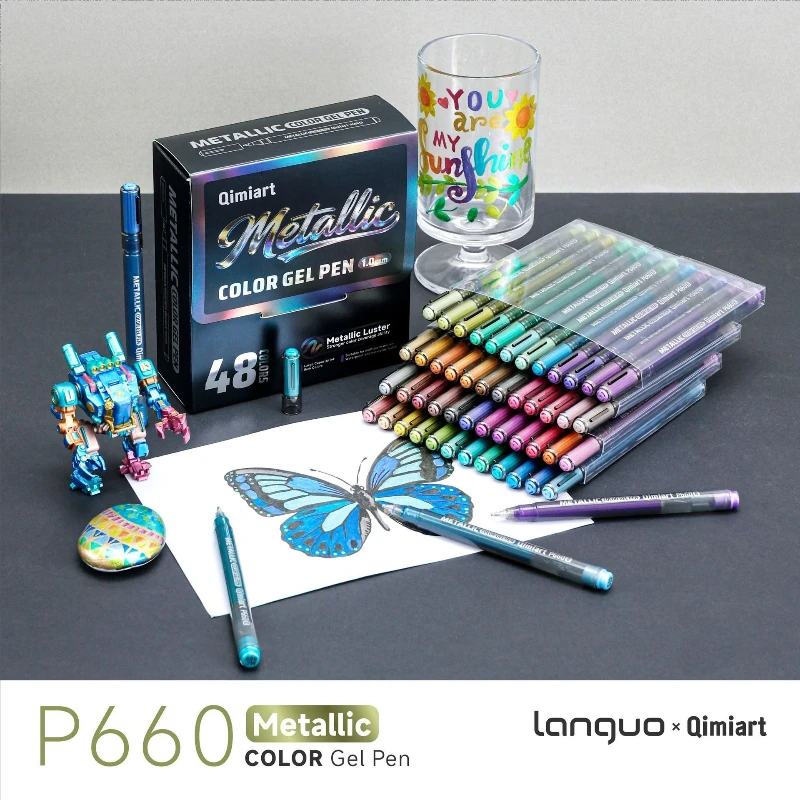 

LANGUO 48 Metal Colors Gel Pens Overlay No Bleed Soft Tip Dual/Single Tip Direct Liquild Markers School Art Supplies Stationery