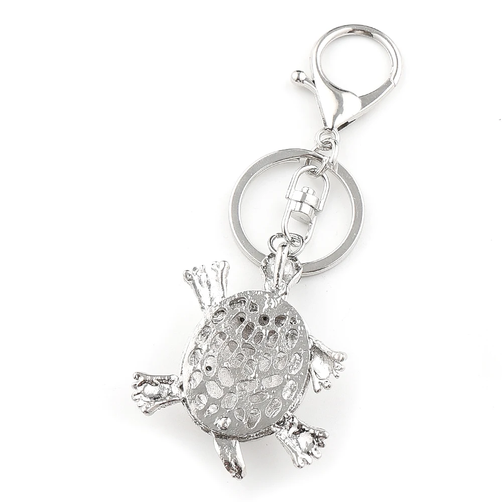 Full Crystals Turtle Key Ring Holder for Women Men Silver Color Alloy Bling Rhinestones Animal Keychain Bag Charm Jewelry Gift