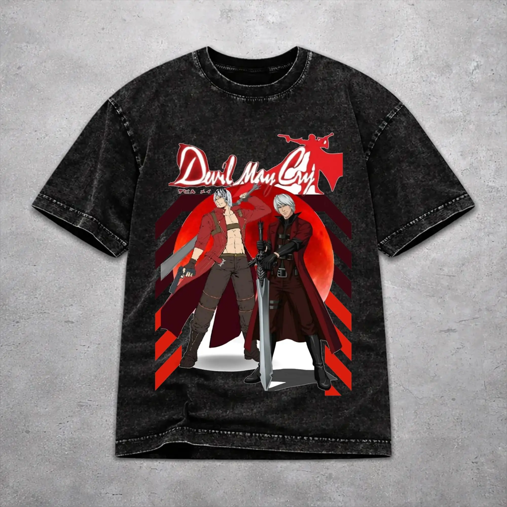 Men Women Vintage Washed T-shirts Devils May-Cry 3 Printed T Shirt Apparel Harajuku  Tees