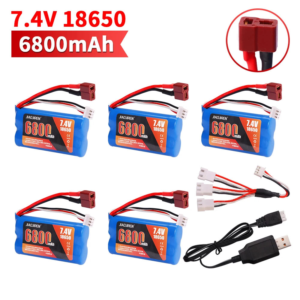 ترقية بطارية 7.4 فولت 18650 6800 مللي أمبير في الساعة لـ Wltoys 10428/12428/12423 / Q46 RC قطع غيار السيارات مع شاحن 7.4 فولت T المكونات لسيارة الطاقة