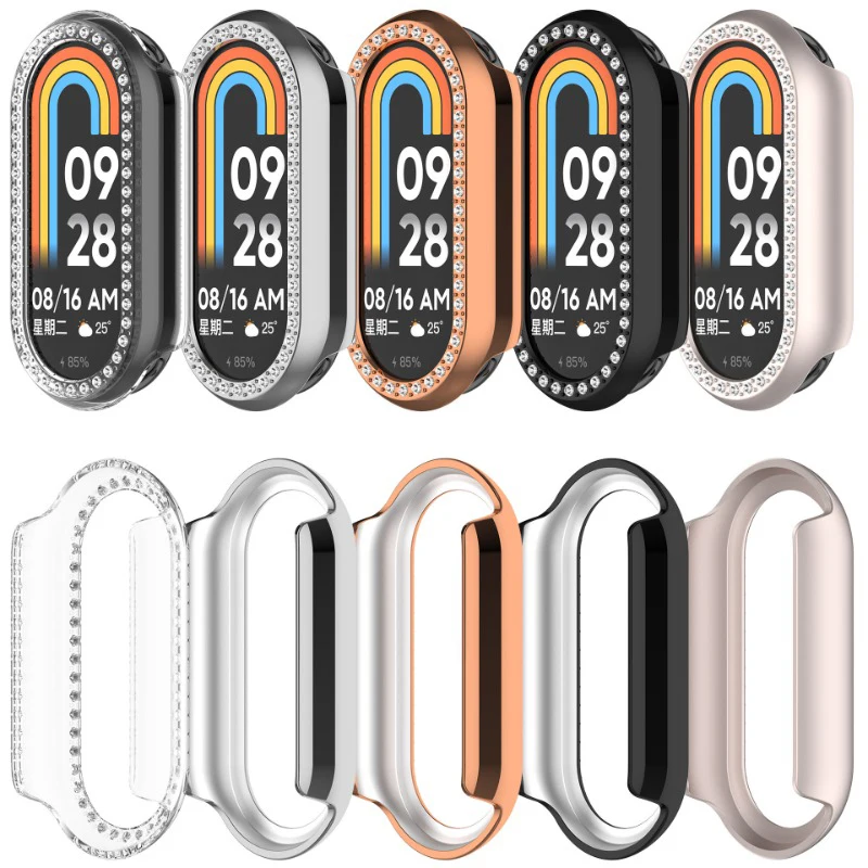 Glass + Case For Xiaomi Mi Band 8 PC+Diamond All-around Bumper Protective Cover + Screen Protector for Mi Band8
