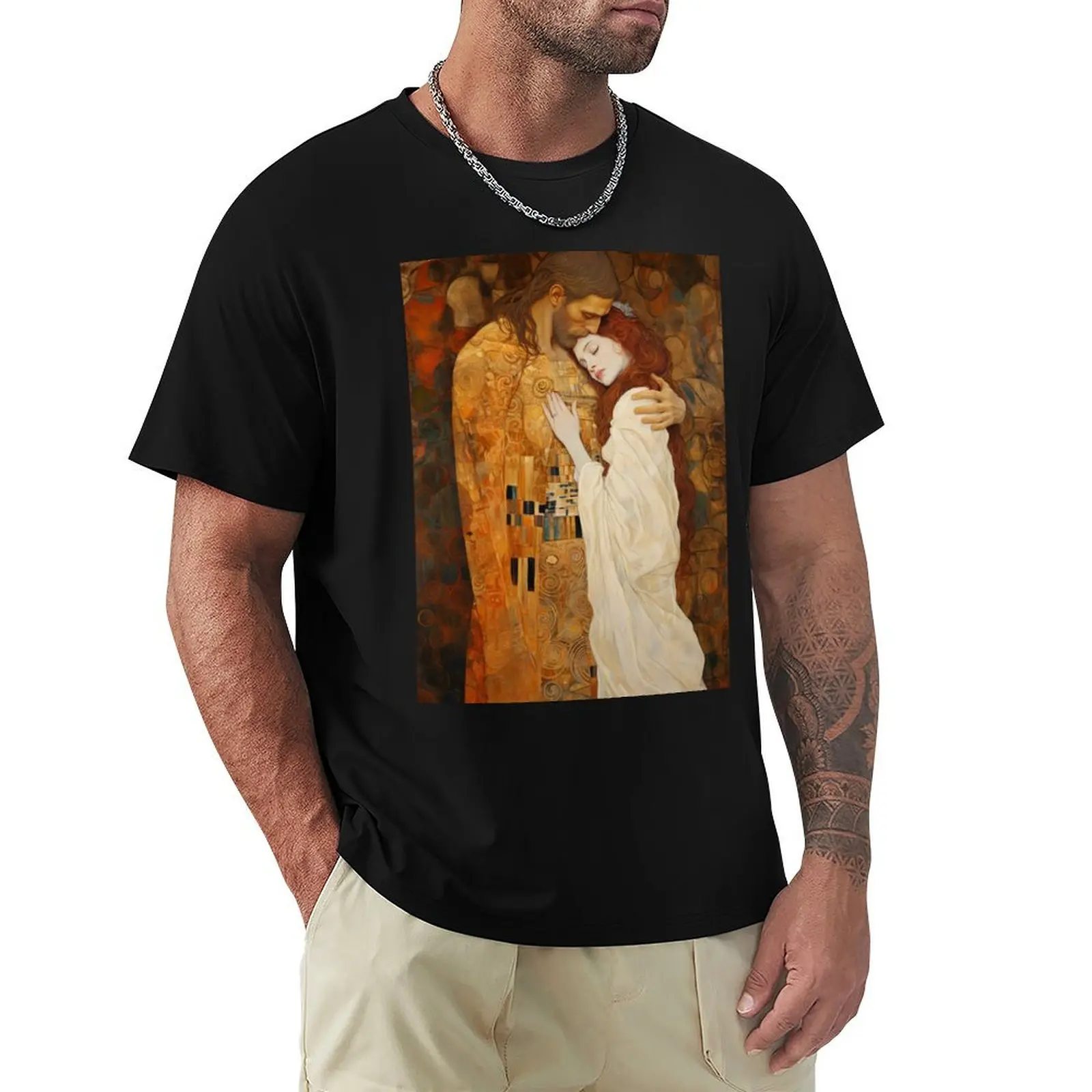 Transcendent Devotion - T-shirt Mary Magdalene et Christ Embrace, t-shirt simple à col rond de couleur unie
