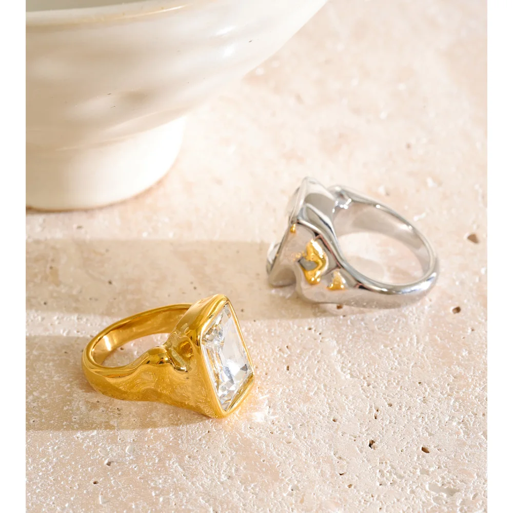 Yhpup Size 678 Stainless Steel Rectangle Crystal Ring New Arrivals Transparent Casting Women Jewelry Accessories