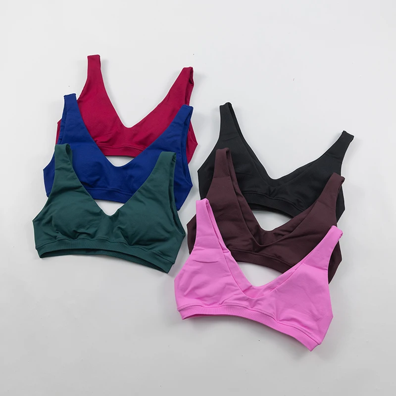 Women Scoop Backless Sports Bra V Neck Seamless Gym Top Workout Yoga Crop Tank Tops With Removable Pads Push Up Bras