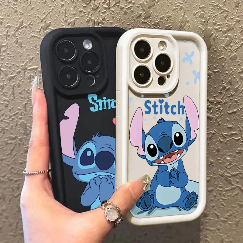 Stich glücklich niedlich Handy hülle für iPhone 16 15 14 13 12 11 Pro Max 7 8plus XR XS Max Mini Anti Fall schüchtern Kawaii Softcover Cartoon