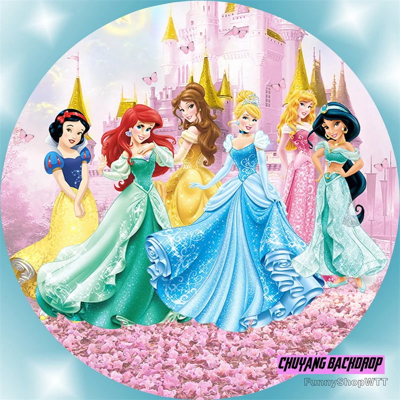 Castle Princess Round Circle Backdrop Custom Children Birthday Party Decoration Banner Jasmine Elsa Background Photo Studio